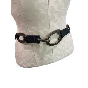 One Size Womens Brass and Tooled Leather Womens Link Stretch Belt